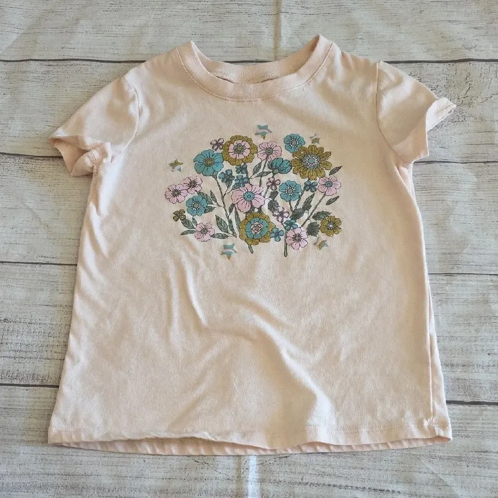 btween Cream Short Sleeve Tee with Floral Design